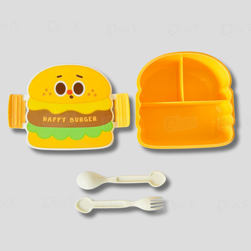 Cute Fast Food Design Plastic Lunch Box for Kids with Spoon and Fork (Burger)