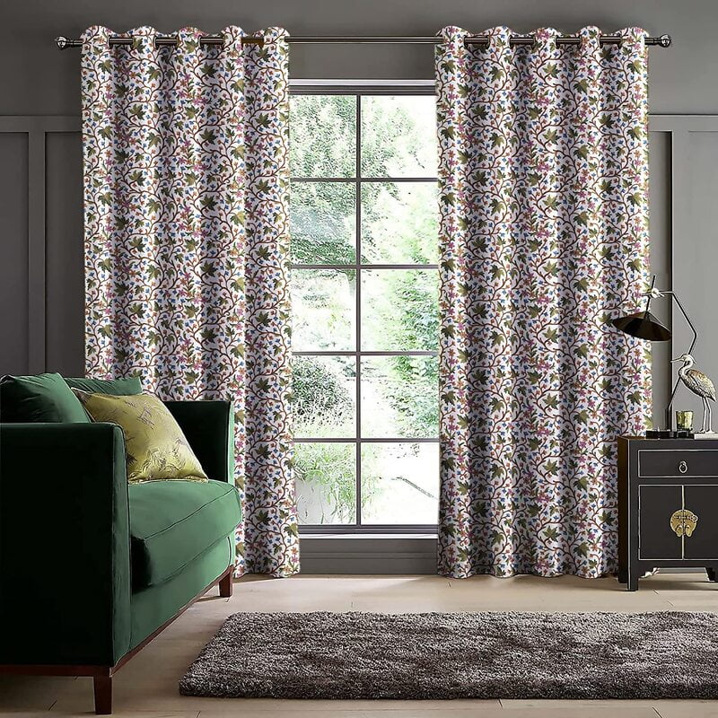 Casableu Kashmiri Polyester Eyelets (Steel) Blackout Curtains with Tie Back, Bedroom Living Room