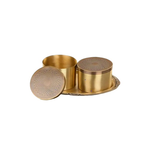 Luxe Pital Snack Box | Brass Containers for Kitchen & Home Storage with Tray (Set of 2)