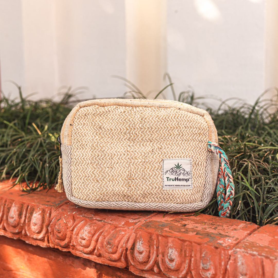 Hemp Travel Pouch with Spacious Storage & Premium Zipper Closure| Handmade Toiletry Bag with Soft Cotton Lining & Dual Zipper Compartments