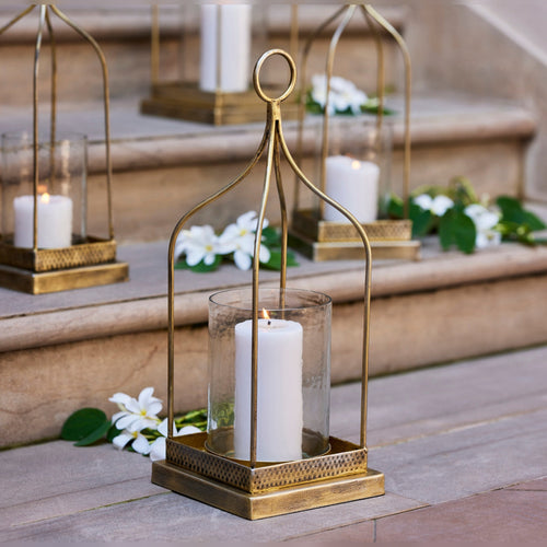 Vintage Vogue Round Lantern, Handcrafted Brass and Iron with Antique Brass Finish, Removable Hammered Glass, Looped Handle for Easy Portability, Elegant Indoor and Outdoor DÃ©cor, Perfect for Garden, Patio, and Home Ambience (Set of Small and Big)