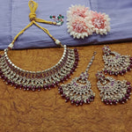 Exquisite Pearl-Adorned Indian Choker Necklace and Earrings Set, Traditional Indian, Wedding Jewelry,(Set of 2)