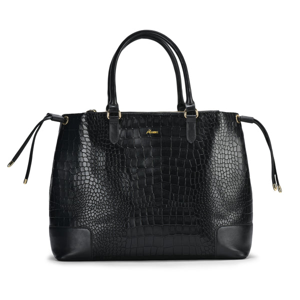 Utility Black Croc Leather Tode Bag, Premium Quality Leather, Spacious and Stylish Design, Ideal for Work and Travel