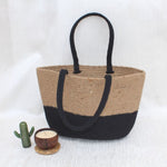 Black/Beige Jute Tote Bag, Black Beige Bag, Elegant, Eco-friendly Bag, Casual, Handbag