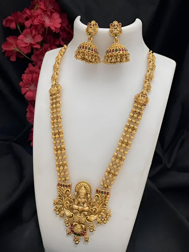 Magnificent Gold-Plated Lakshmi Pendant Necklace Set, Traditional Indian Wedding Jewelry (Set of 2)