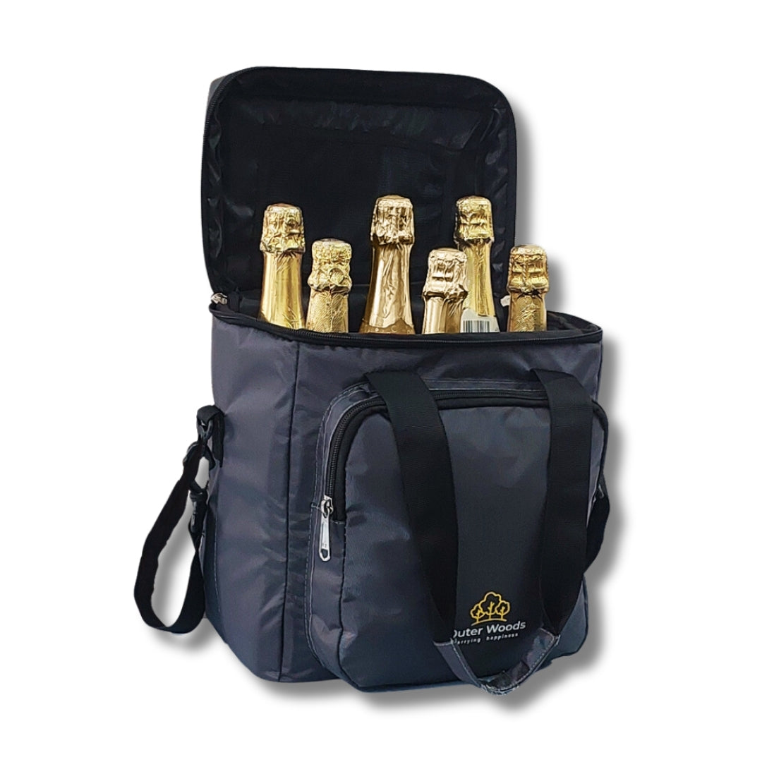 Outer Woods Insulated 6 Bottle Cooler Bag | with 6 Units of Ice Gel Packs | Wine Cooler Bag | Beer Cooler Bag | Insulated Bag | Fits 6 Full Size Bottles