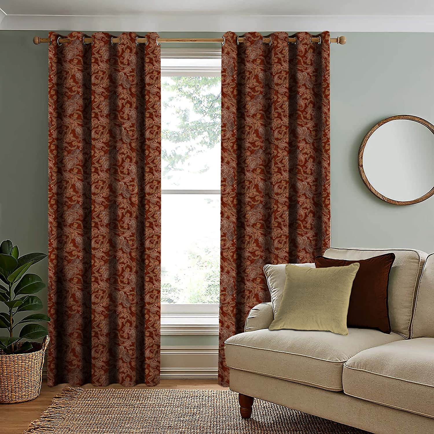 Casableu Paisley Polyester Eyelets (Steel) Blackout Curtains with Tie Back, Bedroom Living Room