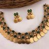 Gold-Tone Coin Necklace Set, Emerald and Ruby Gemstones, Traditional Indian Wedding Jewelry, Bridal Collections (Set of 2)