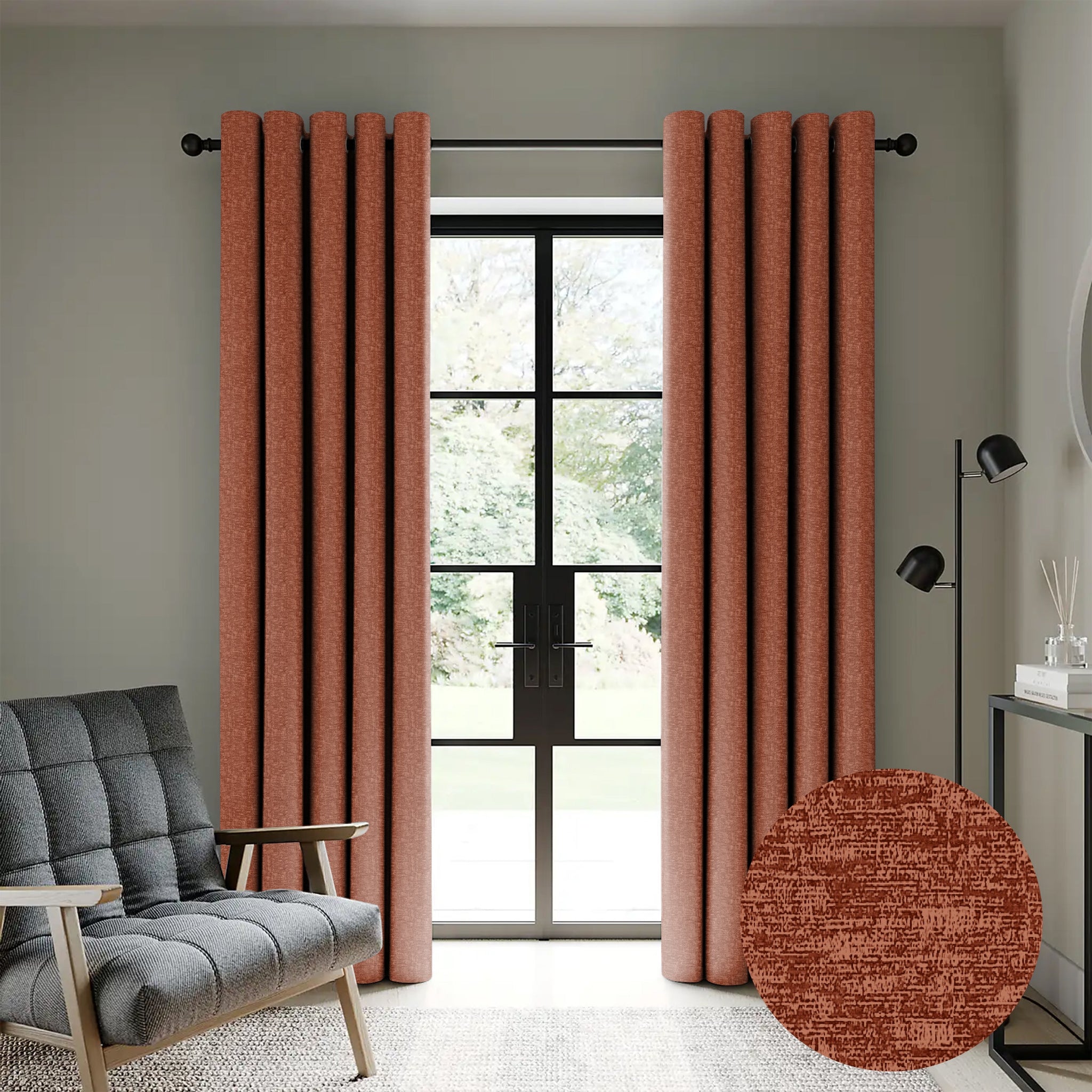 Casableu Lasa Polyester Eyelets (Steel) Blackout Curtains with Tie Back, Bedroom Living Room