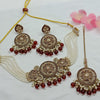 Elegant Kundan Meena Pearl Jewelry Set, Necklace, Earrings, and Maang Tikka, Traditional Indian Wedding Jewelry - Set of 2