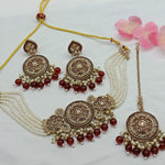 Elegant Kundan Meena Pearl Jewelry Set, Necklace, Earrings, and Maang Tikka, Traditional Indian Wedding Jewelry - Set of 2