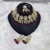 Elegant Kundan Pearl Necklace Set, Wine Drops and Matching Tikka, Traditional Indian Wedding Jewelry (Set of 2)