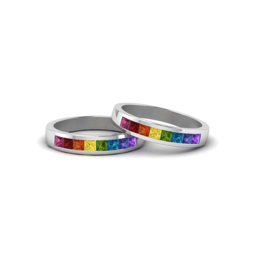 Sterling Silver Rainbow Love Ring - Handcrafted Engagement & Wedding Band, LGBTQ+ Pride, Unisex, Colored Stones, Perfect Gift for Partner, Spouse, or Friend