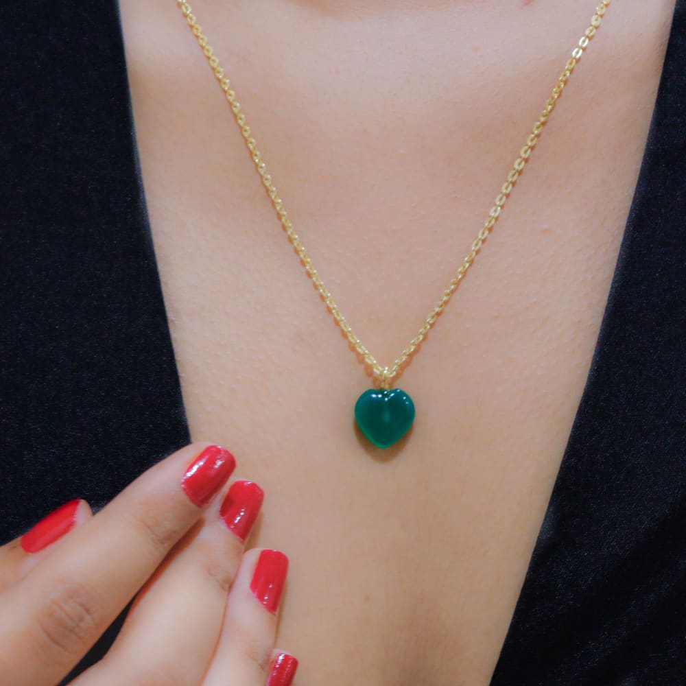 Green Jade Stone Pendant with Golden Chain