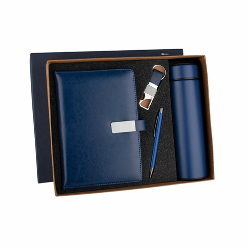 Attire Corporate Gift Set with A5 Journal Notebook, Premium Metal Pen, Bottle & Metal Keychain | 4-in-1 Customizable Gift Set for Executives, Travelers & Special Occasions (Blue, 192 Pages)