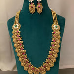 Opulent Gold and Gemstone Necklace Set, Traditional Indian Wedding Jewelry (Set of 2)