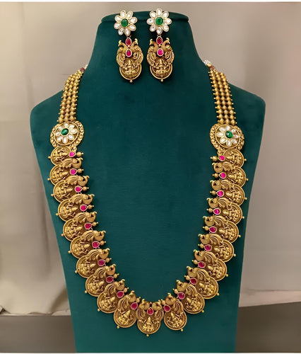 Opulent Gold and Gemstone Necklace Set, Traditional Indian Wedding Jewelry (Set of 2)