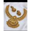 Exquisite Gold-Plated Lakshmi Temple Jewelry Set: Necklace and Earrings, Traditional Indian Wedding Jewelry (Set of 2)