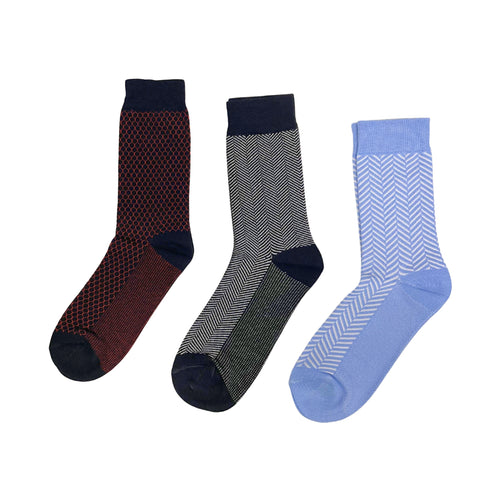 SuperGeneriX Bamboo Calf-Length Socks for Men, Pack of 3, Striped Red, Black, and Sky Blue Socks, Odor-Free, Breathable, Antibacterial, Cushioned Base for Comfort, Luxuriously Soft and Durable