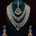 Opulent Kundan Bridal Jewelry Set, Necklace, Maang Tikka, and Jhumka Earrings, Traditional Indian Wedding Jewelry (Set of 2)