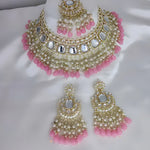 Luxurious Kundan Choker Set, Pearl and Pink Bead Accents - Traditional Indian Bridal Jewelry, Traditional Indian Wedding Jewelry (Set of 2)