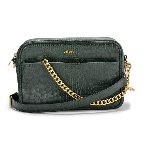 Genius Croc Leather Cross Body, High-Quality Green Leather, Stylish and Practical, Perfect for Casual and Formal Events (Green)