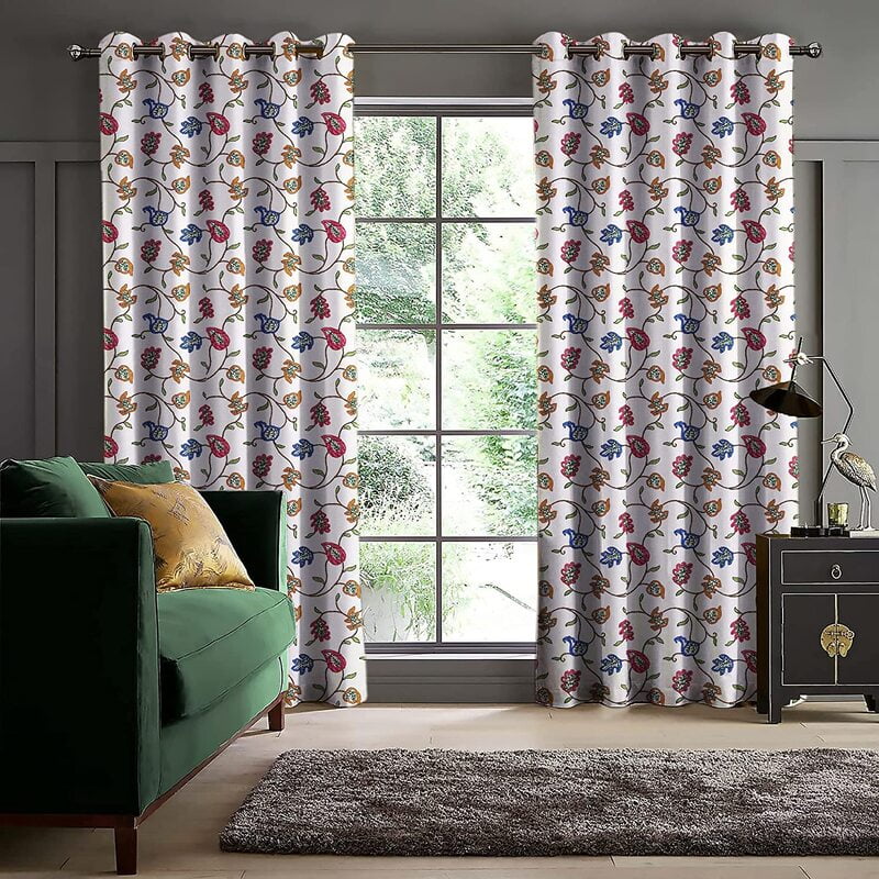 Casableu Kashmiri Polyester Eyelets (Steel) Blackout Curtains with Tie Back, Bedroom Living Room