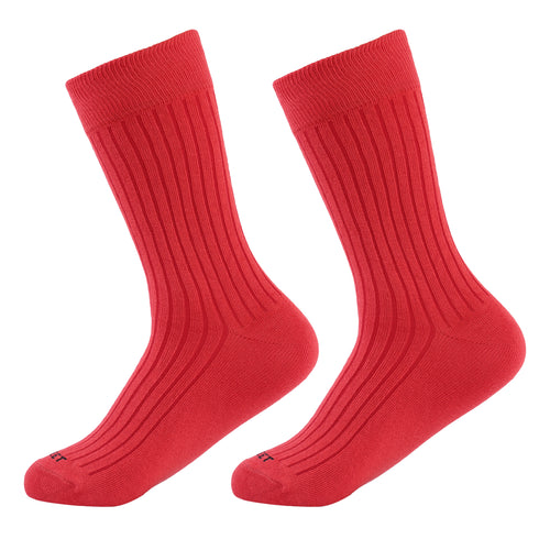 Formal Men's Ribbed Socks, Cotton Blend, Stylish Pattern, Soft and Durable, Comfortable for Office Use (Red)