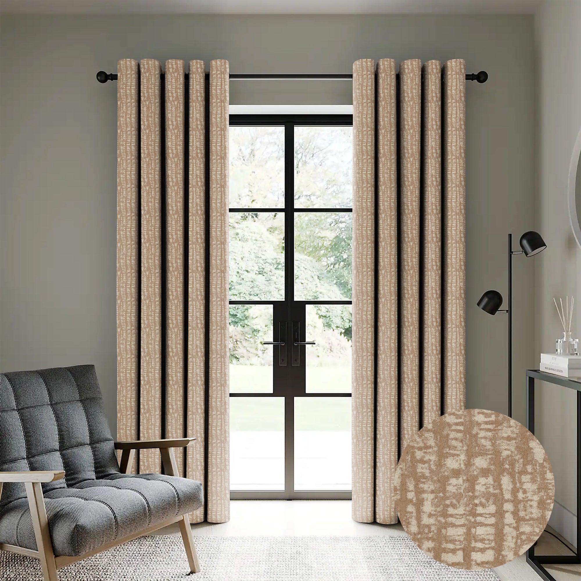 Casableu Valencia Polyester Eyelets (Steel) Blackout Curtains with Tie Back, Bedroom Living Room