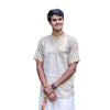 Kerala Striped Kasavu Cotton Half Sleeve Short Kurta, Men's Kerala Shirt, Comfortable Cotton Kurta for Summer (Size 40, Kasavu)