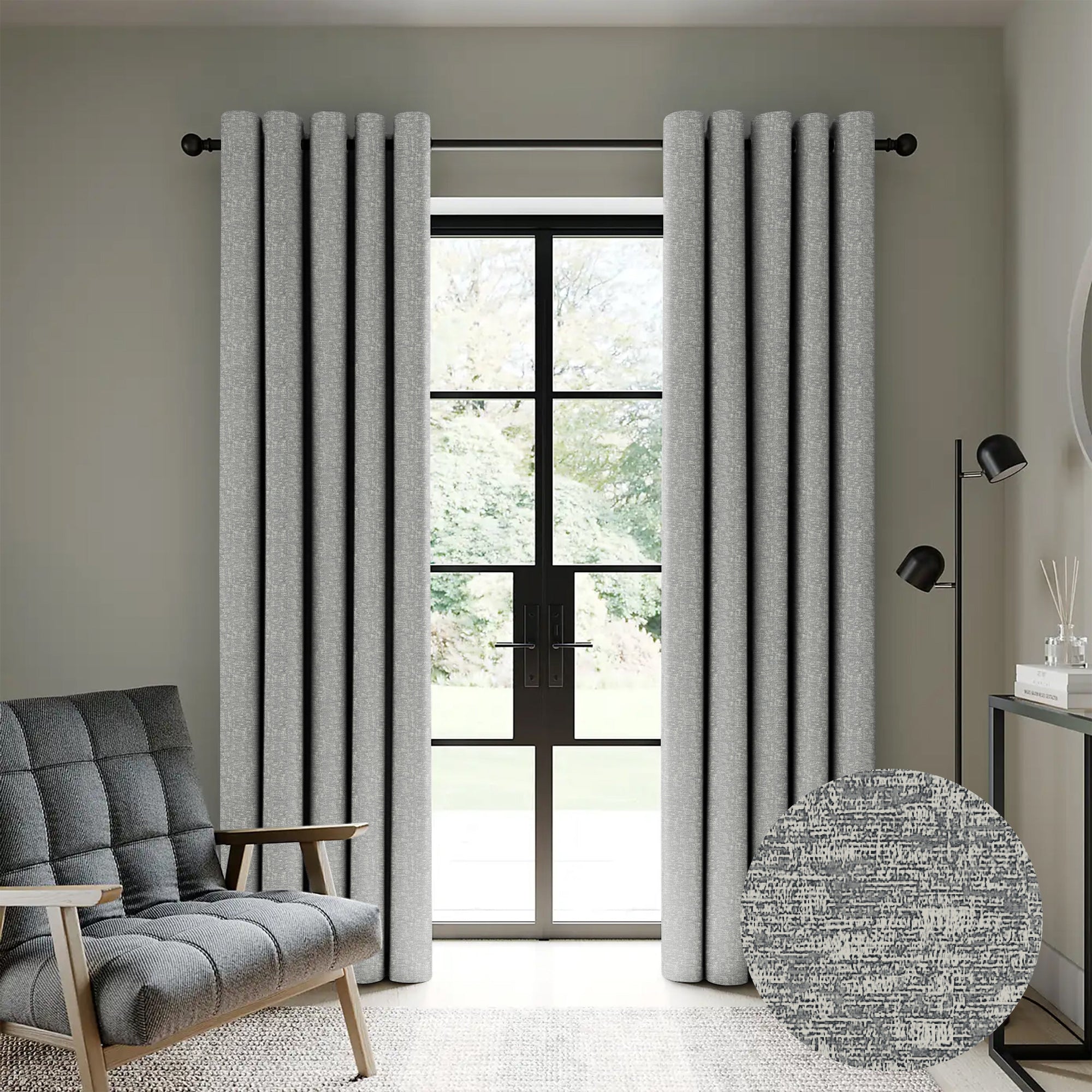 Casableu Lasa Polyester Eyelets (Steel) Blackout Curtains with Tie Back, Bedroom Living Room