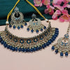 Luxurious Monatna Blue Kundan Choker Necklace Set, Earrings and Maang Tikka, Traditional Indian Wedding Jewelry (Set of 2)