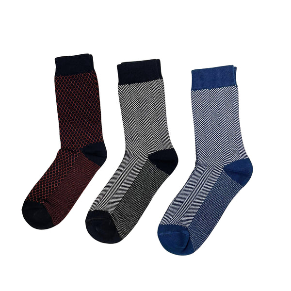 SuperGeneriX Bamboo Calf-Length Socks for Men, Pack of 3, Striped Red, Black, and Blue Socks, Odor-Free, Breathable, Antibacterial, Cushioned Base for Comfort, Luxuriously Soft and Durable