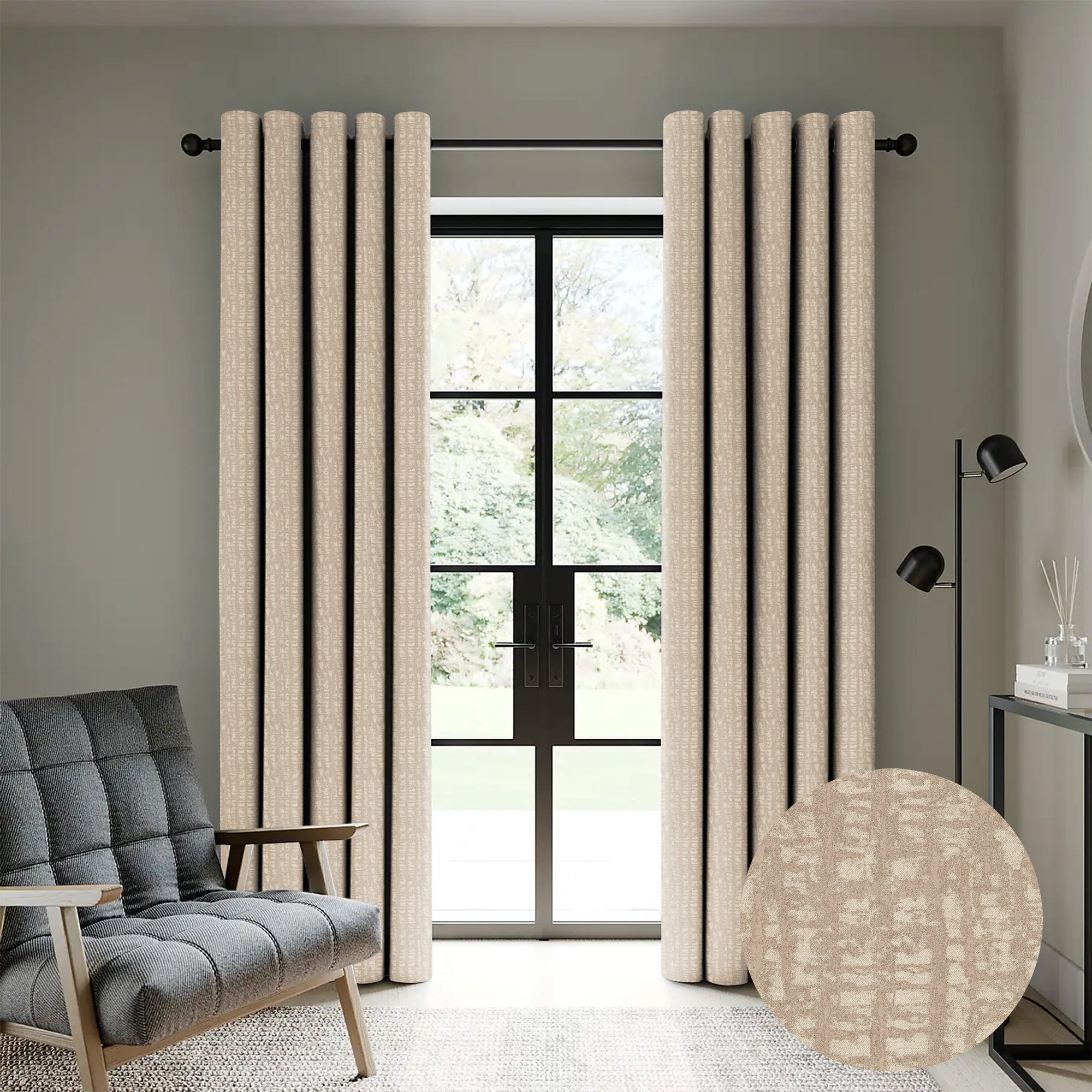 Casableu Slubby Polyester Eyelets (Steel) Blackout Curtains with Tie Back, Bedroom Living Room