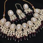 Kundan Choker Necklace Set, Maroon Beads and Pearls - Traditional Indian Wedding Jewelry, Traditional Indian Wedding Jewelry (Set of 2)