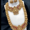 Traditional Temple Design Gold-Plated Lakshmi Long Necklace Jhumka Earrings Antique South Indian Bridal Jewelry Set, , Traditional Indian Wedding Jewelry (Set of 2)