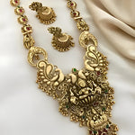 Exquisite Gold-Plated Temple Jewelry Set, Necklace, Choker and Jhumka Earrings, Traditional Indian Wedding Jewelry (Set of 2)