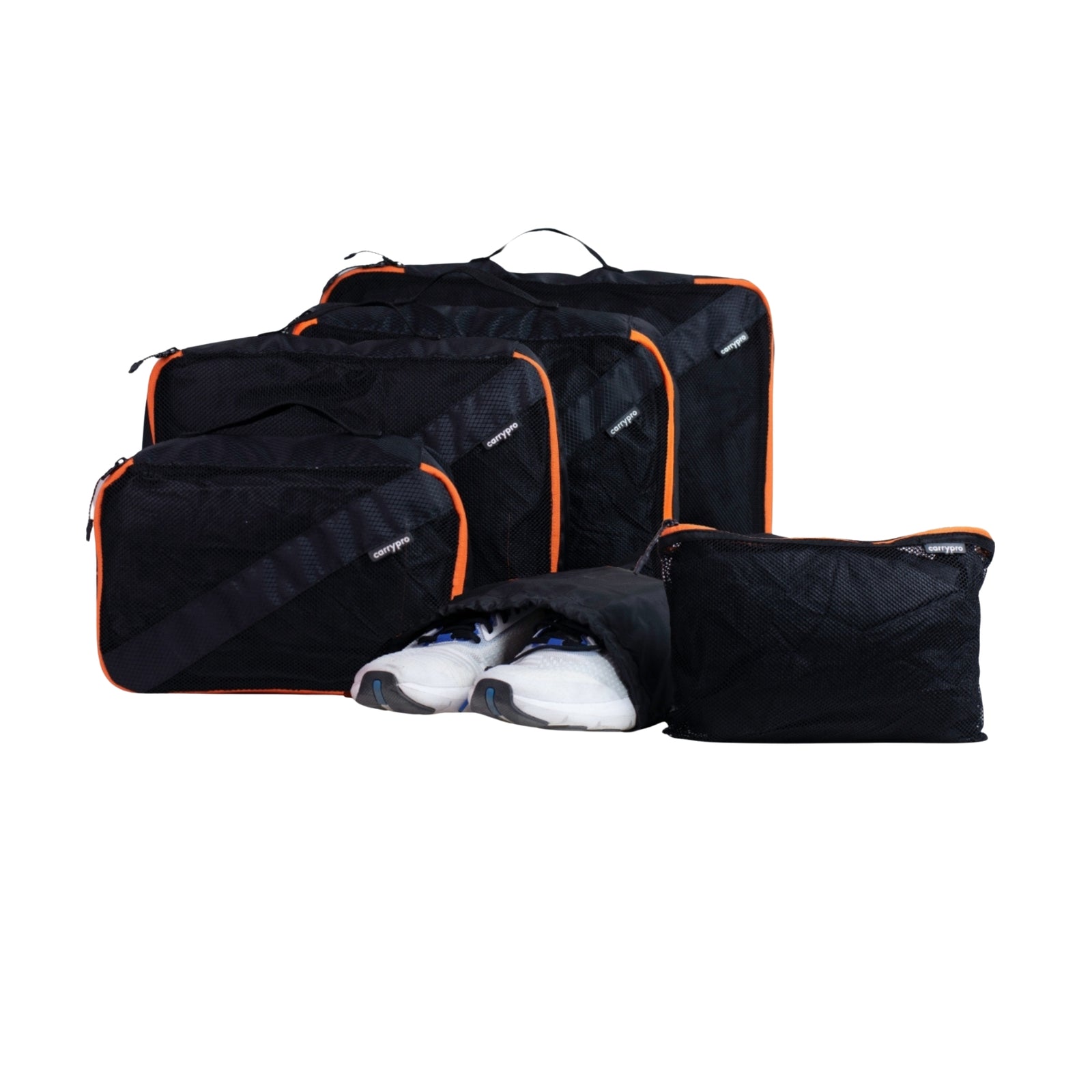 Ensemble de cubes de rangement Pro | Organisateur de voyage ultime avec sacs à chaussures et trousses de toilette | (Ensemble de 6) Noir