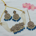 Kundan Meena Pearl Jewelry Set, Necklace, Earrings, and Maang Tikka, Traditional Indian Jewelry (Set of 2)