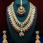 Opulent Kundan Bridal Jewelry Set, Double-Layer Necklace, Maang Tikka, & Jhumka Earrings, Traditional Indian Wedding Jewelry (Set of 2)