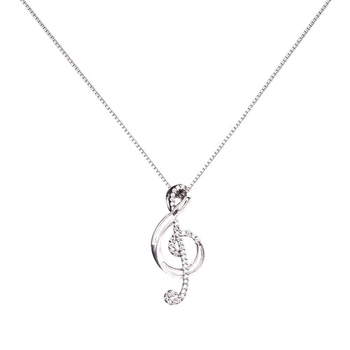 Sterling Silver Music Note Pendant with Zirconia Stone, Elegant & Affordable,Chain, Perfect Gift for Her