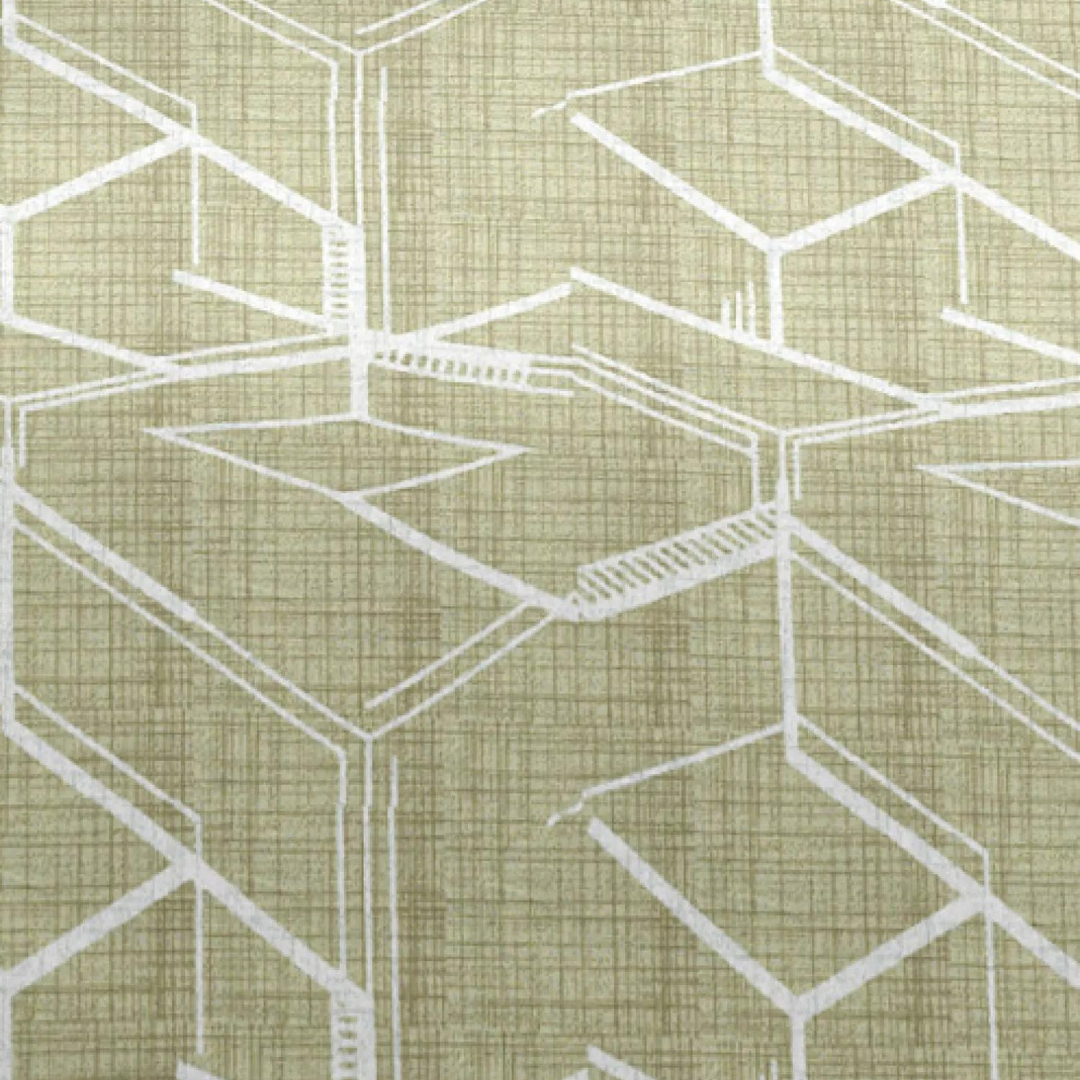 Sage green bedsheets with a modern white hexagonal geometric pattern. King size.