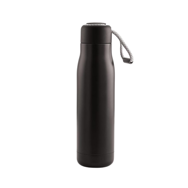 SuperGeneriX 500ml Stainless Steel Water Bottle with Carry Rope | Leak Proof Double Walled Vacuum Insulated Thermosteel Water Bottle, Drinking Bottle for Office, Gym & Travel (500ml, Black)