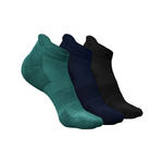 Three pairs of men's ankle-length bamboo socks in green, blue, and black.