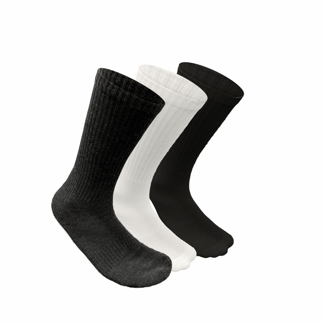 Athletic Crew Socks for Men | Running Crew Length Socks | Pack of 6 (White, Black, Grey)