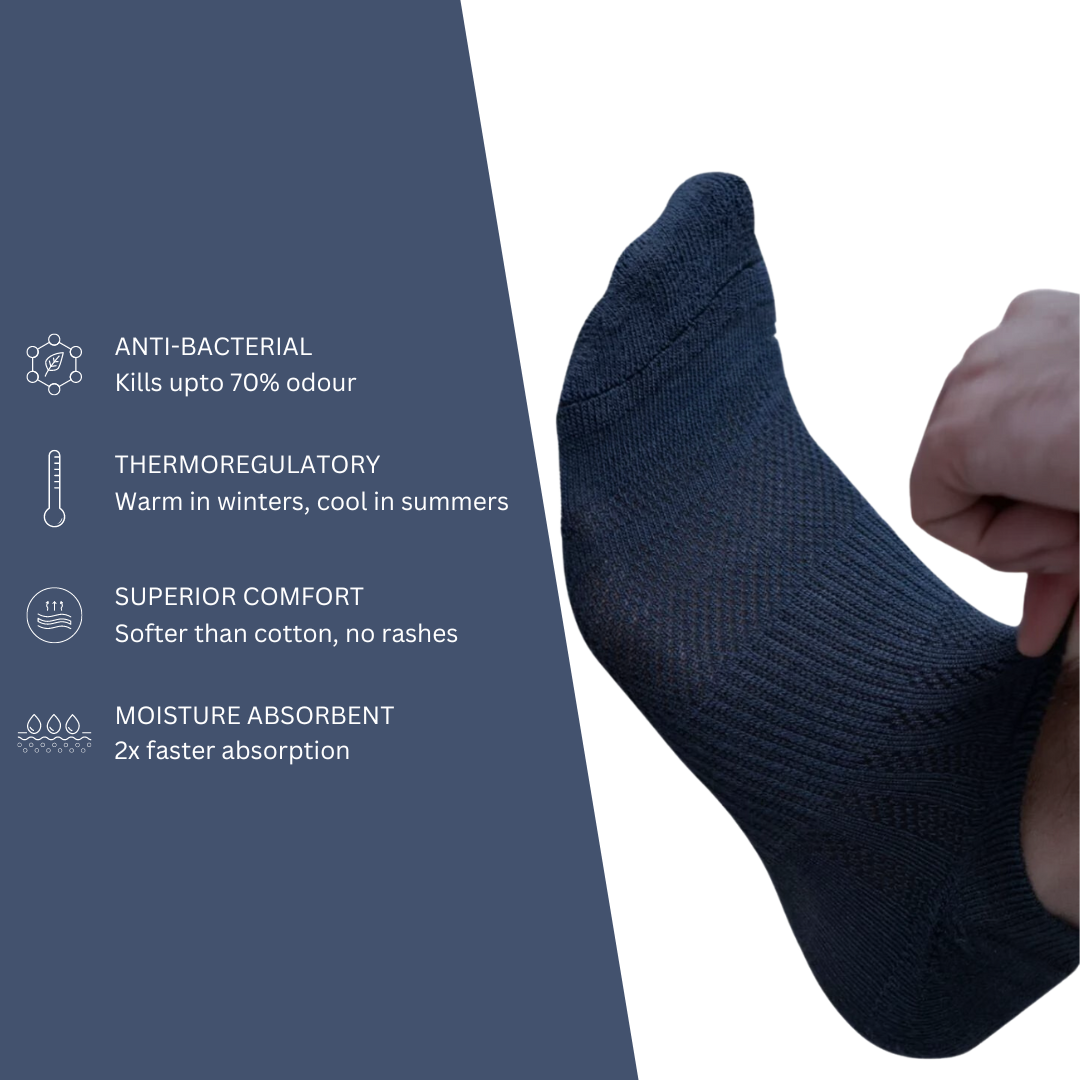 SuperGeneriX Bamboo Socks for Men (Pack of 3) | Ankle Length | Odor-Free Bamboo Socks | Soft Bamboo Socks | Cushioned Bamboo Socks | Breathable Socks | Durable Bamboo Socks | Green, Blue, Navy blue