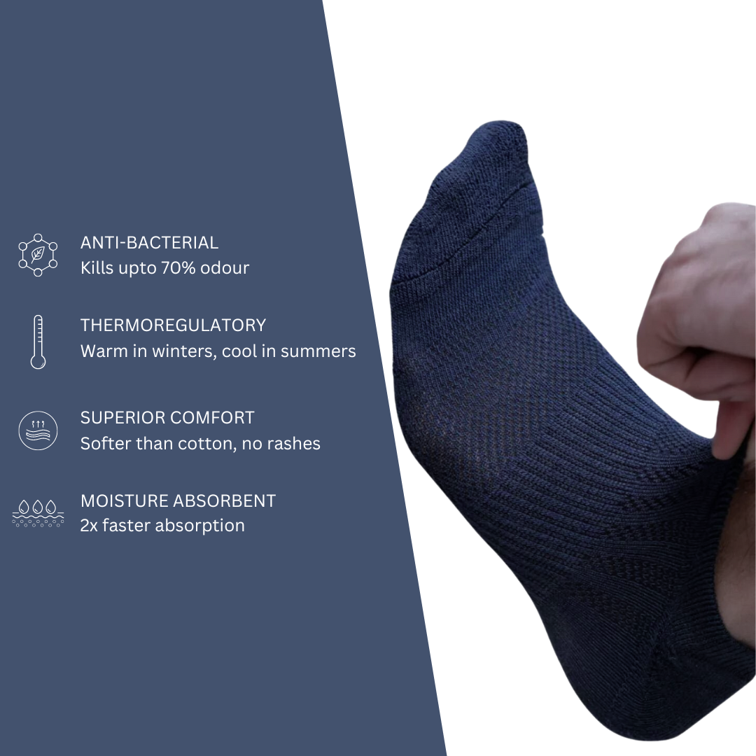 SuperGeneriX Bamboo Socks for Men (Pack of 3) | Ankle Length | Odor-Free Bamboo Socks | Soft Bamboo Socks | Cushioned Bamboo Socks | Breathable Socks | Durable Bamboo Socks | White, Blue, Navy blue