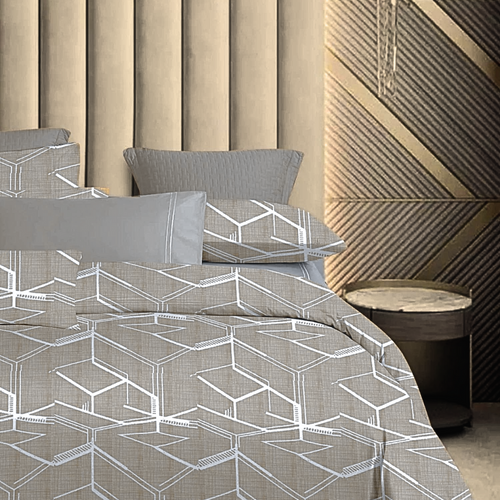 Geometric Pattern King Size Bedsheet with 2 Pillow Covers | Pure Cotton Bedding Set (108 x 108 Inches, Sage Green)