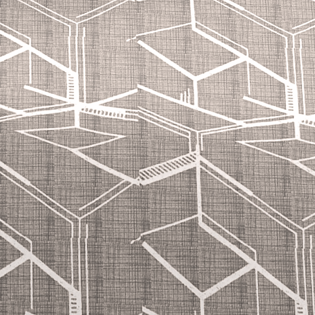 Modern geometric pattern in white lines on a gray textured fabric. Hexagonal Geometric King Size Bedsheets.