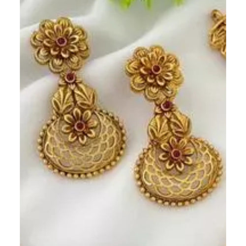 Antique Gold Floral Coin Necklace - Traditional South Indian Temple Jewelry Collection, Traditional Indian Wedding Jewelry (Set of 2)